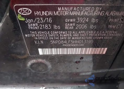 2017 Hyundai Elantra Limited из США, поврежденный, VIN 5NPD84LF5HH013195